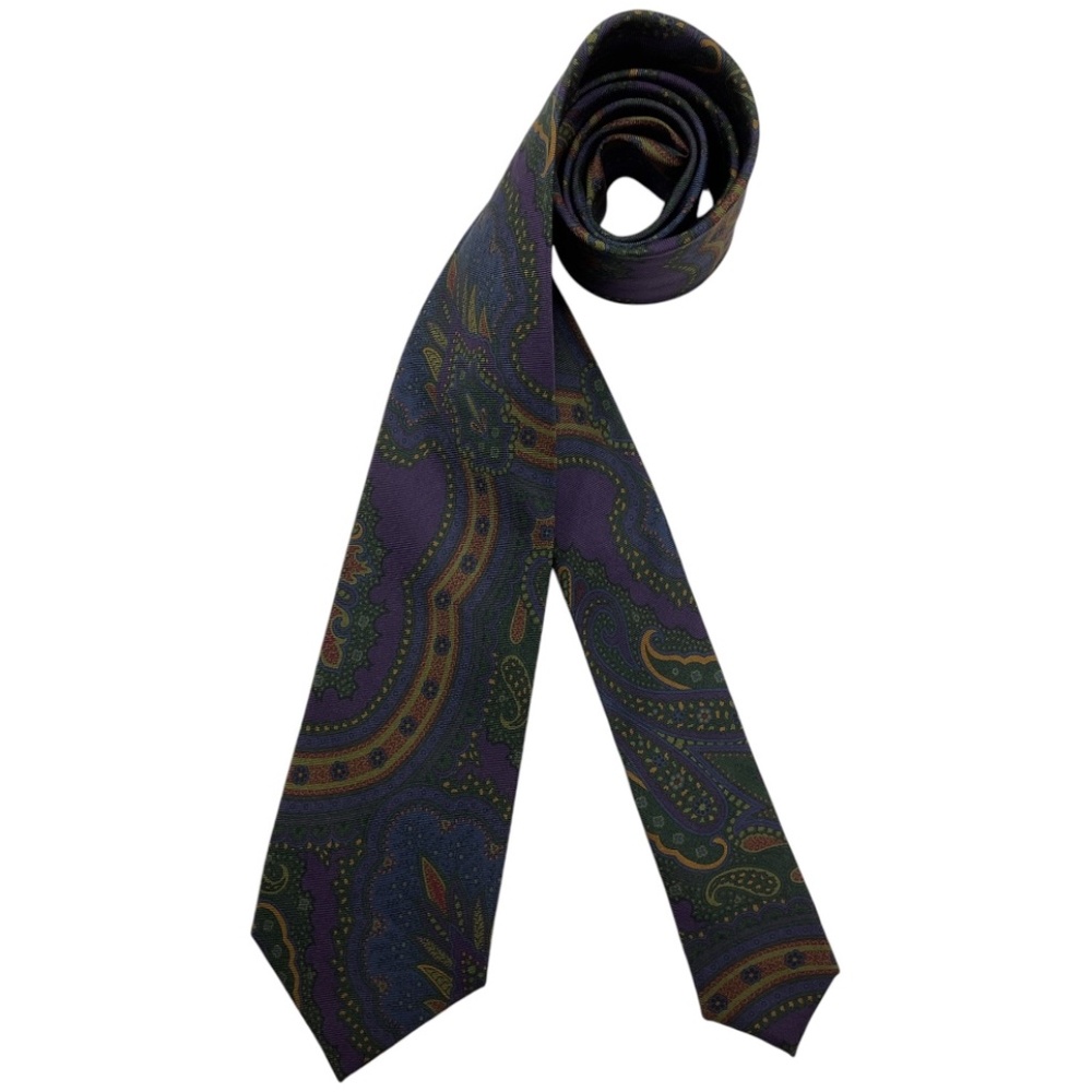 SOLD RALPH LAUREN PURPLE LABEL Purple/Green Paisley Silk LUXURY Tie HANDMADE